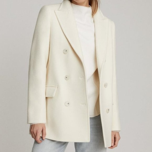 Reiss Jackets & Blazers - NWT Reiss Wiles Italian Fabric Wool Blend Peacoat in Cream- final price